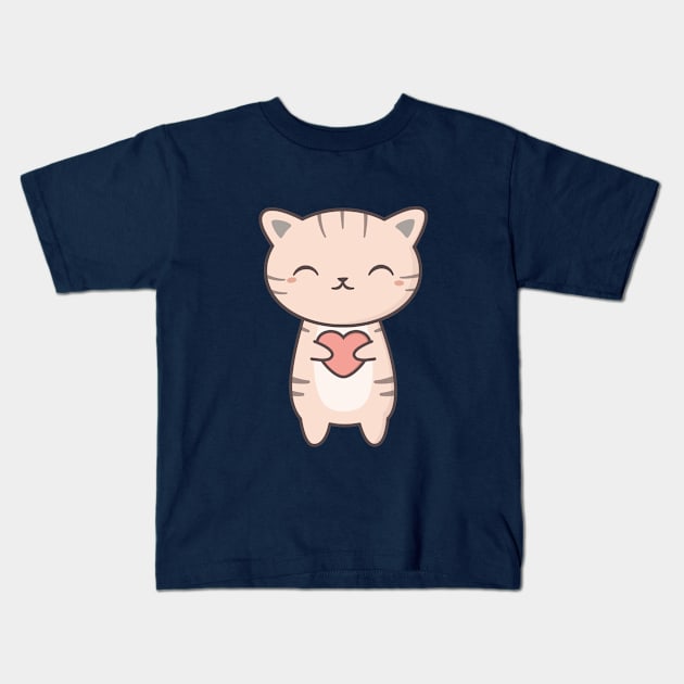 Stripy Kawaii Cute Cat Kids T-Shirt by happinessinatee